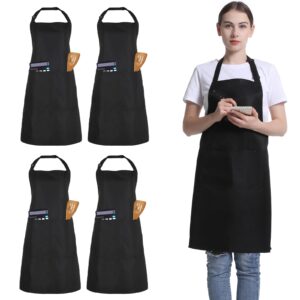 funchaos 4 pack chef apron, adjustable apron with 2 pockets, unisex personalised apron for cooking, kitchen, restaurant (black)
