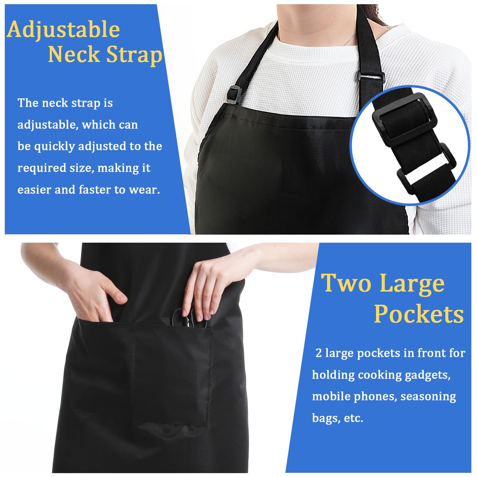 FunChaos 4 Pack Chef Apron, Adjustable Apron with 2 Pockets, Unisex Personalised Apron for Cooking, Kitchen, Restaurant (Black)