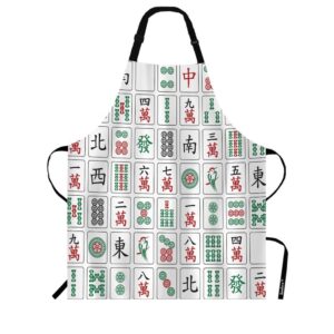 Beabes MaJiang Tiles Chef Apron 27 X 31 Inch Bamboos Dots Characters From 1 To 9 And Honors Mahjong Durable Non-Pilling Bib Apron For BBQ Grilling Gardening With Adjustable Neck Strap