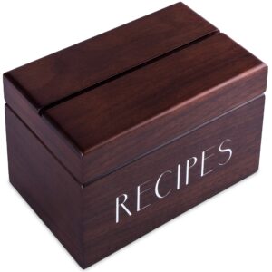 walnut recipe box with cards and dividers by apace - vintage style wood 4x6 recipe holder card box - exclusively from the apace living premier collection - fits 240 cards