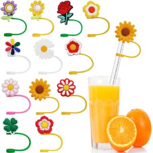 silicone straw tips cover-12 pack reusable straw covers cap cute colorful flowers silicone drinking straw tips lids portable dust-proof straw plugs for7 to 8 mm straws for decor outdoor(flower shape)
