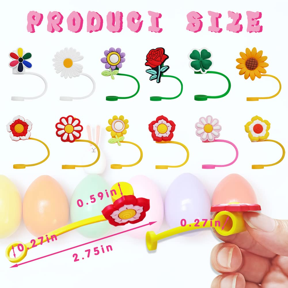 Silicone Straw Tips Cover-12 Pack Reusable Straw Covers Cap Cute Colorful Flowers Silicone Drinking Straw Tips Lids Portable Dust-Proof Straw Plugs for7 to 8 mm Straws for Decor Outdoor(flower shape)