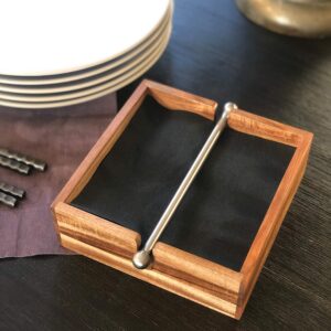 Ironwood Gourmet Acacia Wood Napkin Holder with Weighted Stainless Steel Center Bar, 6.25-Inches, Brown