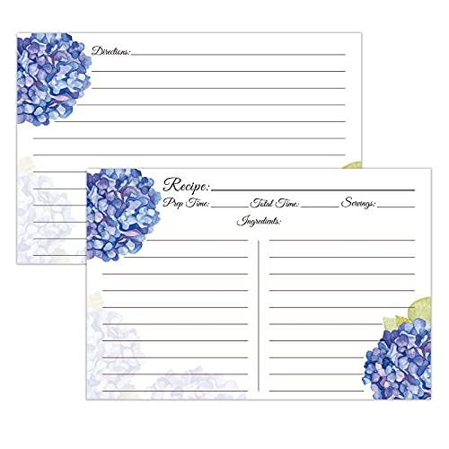 Recipe Cards 4x6, Premium Double-Sided Recipe Cards, 60 PCS Blank Recipe Cards for Wedding, Bridal Shower, Housewarming(4x6, Blue Hydrangea)