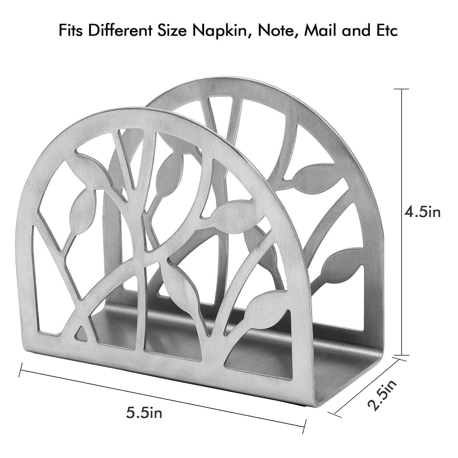 Stainless Steel Napkin Holder Freestanding Paper Napkin Holder Organizer Tissue Dispenser for Kitchen Countertops, Dining Table, Picnic Table, Indoor & Outdoor Use，Silver