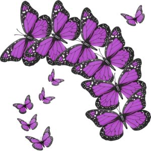 monarch butterfly decorations halloween butterfly wall decor 4.7 inch orange artificial fake butterflies for crafts 3d magnet for home wall wedding bedroom (purple, 24 pieces)