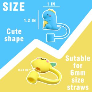 Straw Covers Cap,20PCS Straw Toppers for Tumblers,Reusable Animals Fruit Straw Tips Cover for Outdoor Home Kitchen Party Decor,Duck Dinosaur Sun Silicone Straw Cover