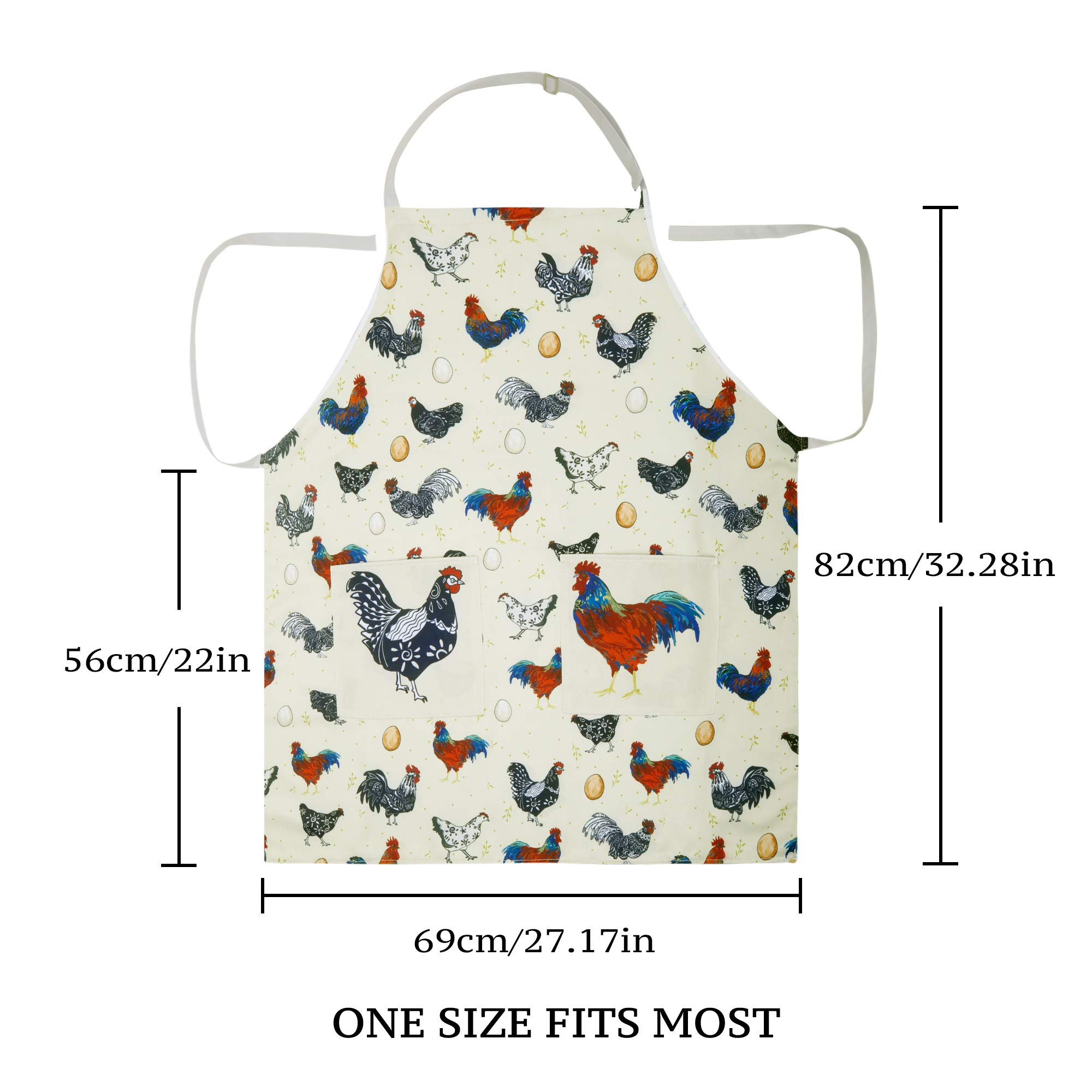 RosieLily Rooster Apron Chicken Apron for Women Beige Apron with Pockets for Cooking Baking Gardening Cute Rooster Gifts for Women Chicken Gift for Chicken Lovers Farm Thanksgiving Easter Holiday