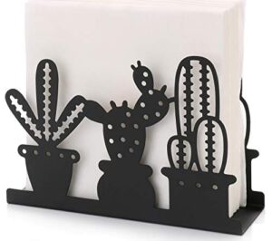 paper napkin holder stand for kitchen tables and counter tops | black galvanized napkin caddy | vintage farmhouse decorations (southwest desert cactus)