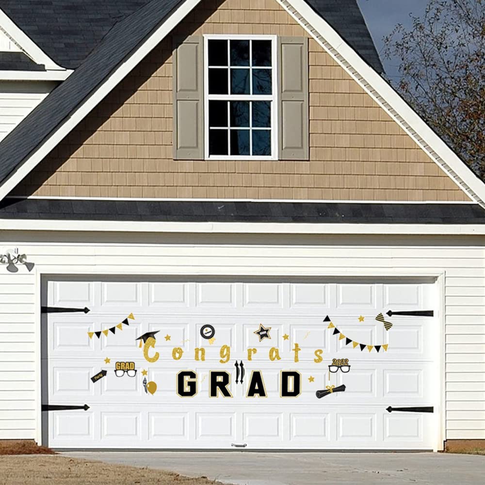 31 Picees 2023 Graduation Car Decorations, Black and Gold Congrats Grad Magnetic Decorations Parade, Congrats Grad Graduation Party Decor,Refrigerator Decal Stickers Garage Door Theme Party Supplies