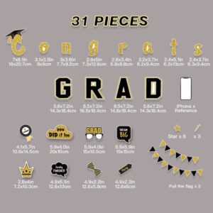 31 Picees 2023 Graduation Car Decorations, Black and Gold Congrats Grad Magnetic Decorations Parade, Congrats Grad Graduation Party Decor,Refrigerator Decal Stickers Garage Door Theme Party Supplies