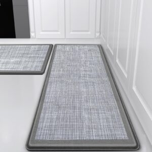 wezvix anti fatigue kitchen mat [2 pcs], cushioned kitchen rugs and mats non-skid, waterproof floor mat, ergonomic comfort foam standing mat for floor, kitchen, office, sink, laundry - grey and grey