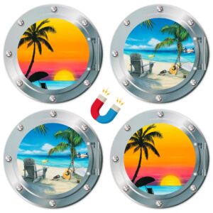 japbor 4pcs cruise door magnets, summer refrigerator car magnet, beach palm tree magnetic decals, ocean hawaii vacation nature scenery fridge stickers for home kitchen door cabinet decor (9.8 inch)