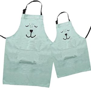 hillhome 2 pack cotton adjustable parent and child apron with pockets great gift for adult and kid baking,painting,mommy and me matching set