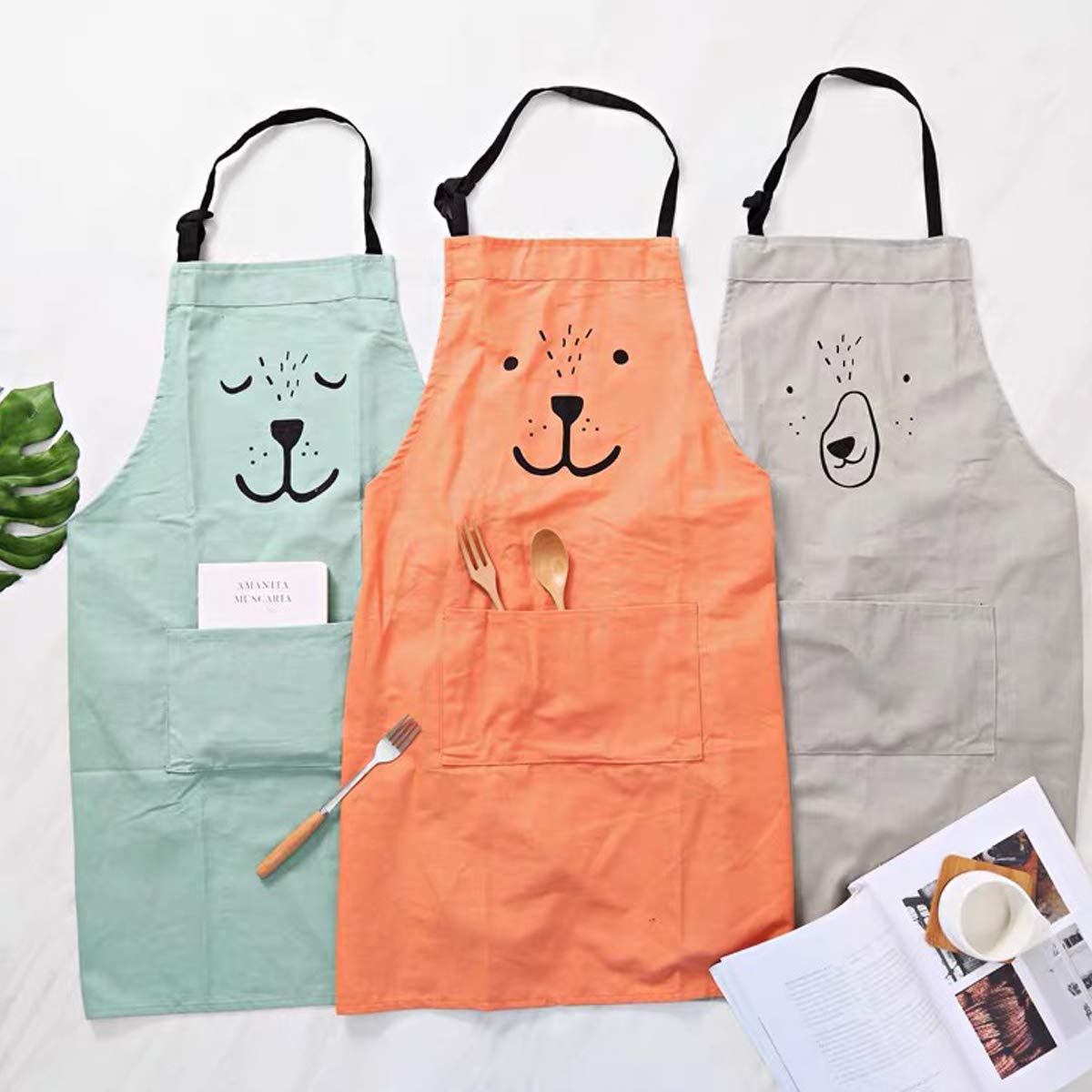 HILLHOME 2 Pack Cotton Adjustable Parent and Child Apron with Pockets Great Gift For Adult and Kid Baking,Painting,Mommy and Me Matching Set