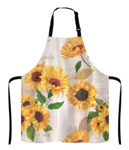 lefolen watercolor sunflowers adjustable bib apron,vintage style floral print cooking kitchen apron for men women