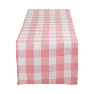 dii buffalo check collection, classic farmhouse table runner, 14x72, pink & white