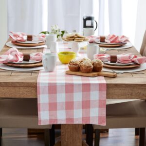 DII Buffalo Check Collection, Classic Farmhouse Table Runner, 14x72, Pink & White