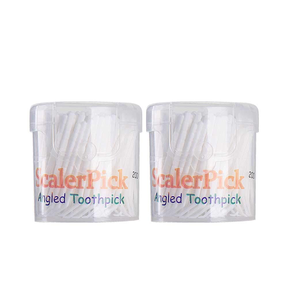 Angled toothpick Scalerpick White Plastic Household Teeth Cleaning Curved Hook 2 Bottle 400pieces