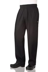 chef works men's essential baggy zip-fly chef pants, black, large