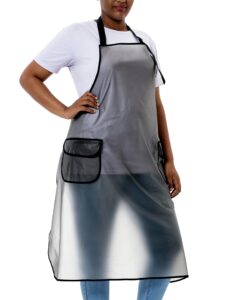 apronner waterproof plus size aprons for women men with pockets adjustable durable rubber vinyl for bib kitchen cooking dish washing grooming black transparent