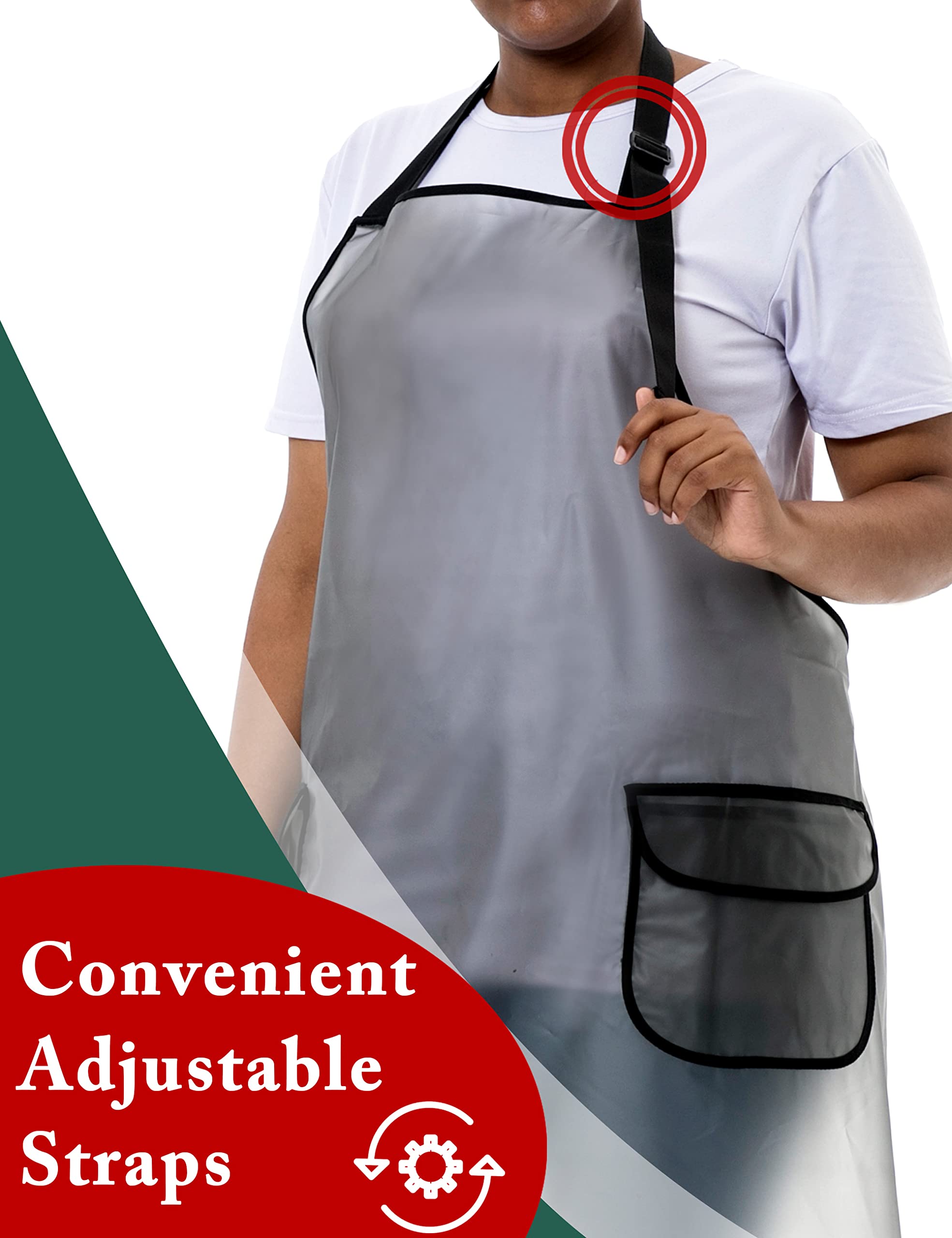 APRONNER Waterproof Plus Size Aprons for Women Men with Pockets Adjustable Durable Rubber Vinyl for Bib Kitchen Cooking Dish Washing Grooming Black Transparent