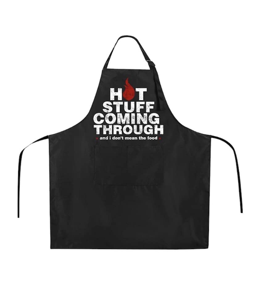 Premium Quality Cooking Apron – Funny Apron - Chef Apron – BBQ Apron – Hot stuff coming through, Black, colorsize