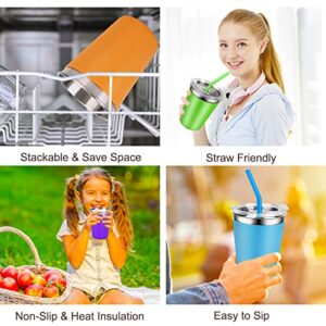 Yummy Sam 5 Pack Kids Cups with Straws and Lids 12 oz Stainless Steel Spillproof Unbreakable Water Drinking Bottle with Non-Slip Heat Insulation Sleeves for Children Adult School Outdoor Home Use