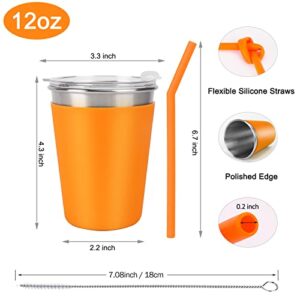 Yummy Sam 5 Pack Kids Cups with Straws and Lids 12 oz Stainless Steel Spillproof Unbreakable Water Drinking Bottle with Non-Slip Heat Insulation Sleeves for Children Adult School Outdoor Home Use