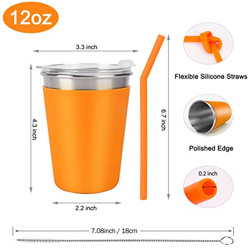 Yummy Sam 5 Pack Kids Cups with Straws and Lids 12 oz Stainless Steel Spillproof Unbreakable Water Drinking Bottle with Non-Slip Heat Insulation Sleeves for Children Adult School Outdoor Home Use