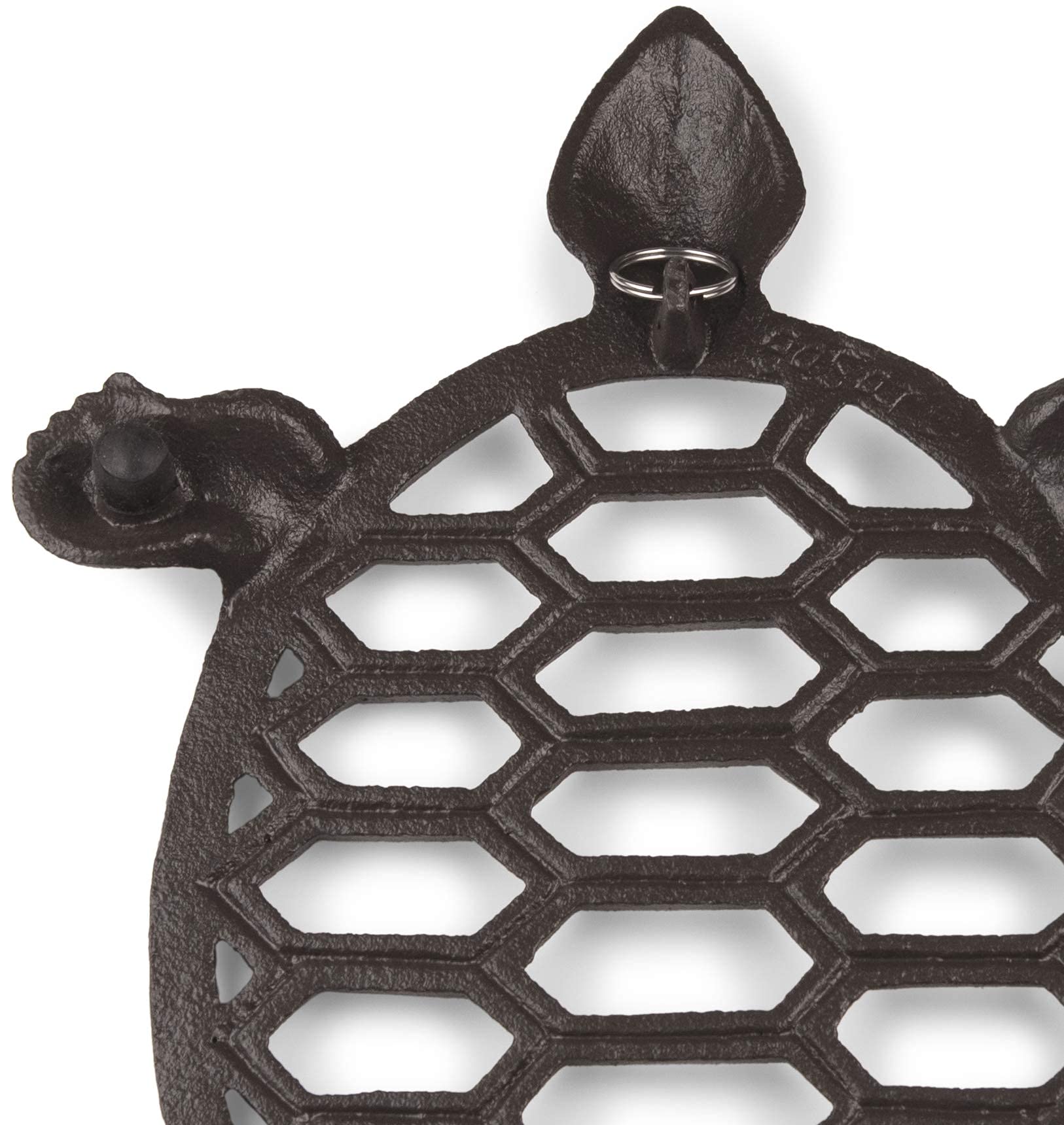 gasaré, Cast Iron Trivet for Pots, Pans, and Hot Dishes, Metal Trivet, Sea Turtle Design, Rubber Feet Caps, Ring Hanger, 11.5 x 8 Inches, Brown, 1 Unit