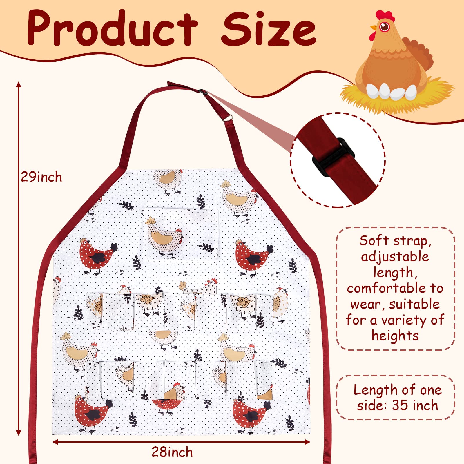 Chicken Egg Collecting Apron Hen Duck Goose Egg Holder Aprons Chicken Egg Apron for Fresh Egg Adjustable Gathering Apron with Pockets for Hen Duck Goose Egg Home Kitchen Women Presents Multicolor