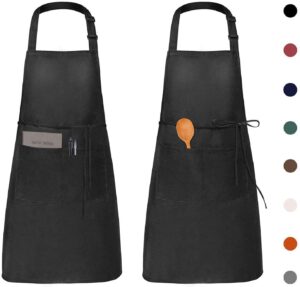 viedouce 2 packs aprons cooking kitchen waterproof,adjustable chef apron with 2 pockets for home,restaurant,craft,garden,bbq,school,coffee house,apron for men women,black