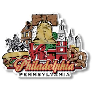 philadelphia city magnet by classic magnets, collectible souvenirs made in the usa, 3.9" x 2.9"