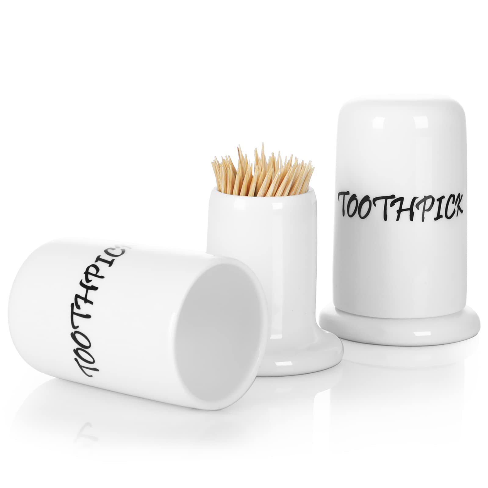 LEETOYI Porcelain Toothpick Holder Dispenser with Lid Set of 2, White