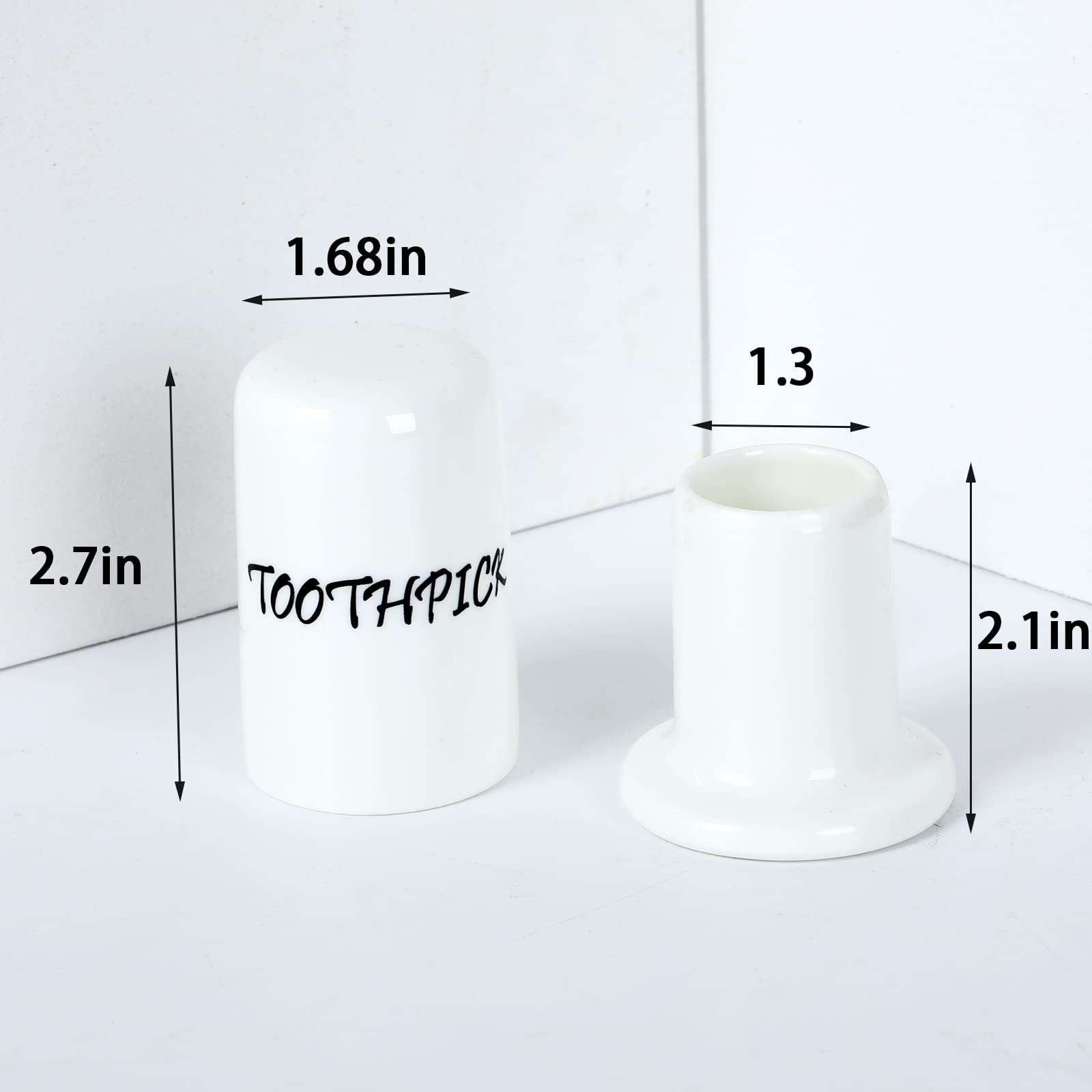 LEETOYI Porcelain Toothpick Holder Dispenser with Lid Set of 2, White