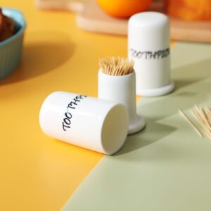 LEETOYI Porcelain Toothpick Holder Dispenser with Lid Set of 2, White