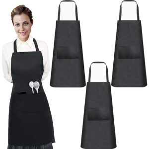 tfjaytoo 3 packs chef aprons, black waterproof apron, adjustable apron with 2 pockets for men and women, professional apron for kitchen cooking, gardening, painting etc.