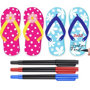 2 Pairs Cruise Door Magnet Hawaii Flip Flop Car Magnets with 3 Pcs Paint Pens Aloha Beach Stickers Nautical Cruise Door Decorations Door Magnets Fridge Decor for Carnival Cruise Refrigerator