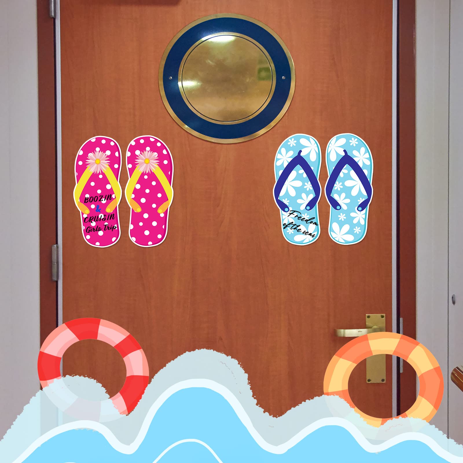 2 Pairs Cruise Door Magnet Hawaii Flip Flop Car Magnets with 3 Pcs Paint Pens Aloha Beach Stickers Nautical Cruise Door Decorations Door Magnets Fridge Decor for Carnival Cruise Refrigerator