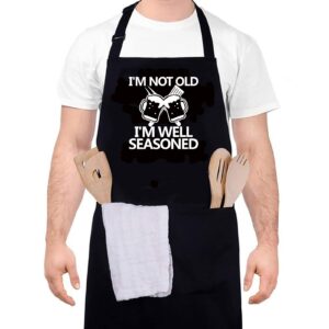 tradfore grill aprons for men - i'm well seasoned - bbq aprons for men, grilling aprons, chef cooking apron with 2 pockets & adjustable neck strap for grilling, birthday gifts for dad, mens