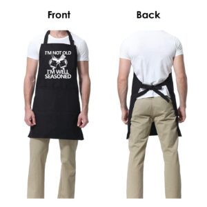 TRADFORE Grill Aprons for Men - I'm Well Seasoned - BBQ Aprons for Men, Grilling Aprons, Chef Cooking Apron with 2 Pockets & Adjustable Neck Strap for Grilling, Birthday Gifts for Dad, Mens