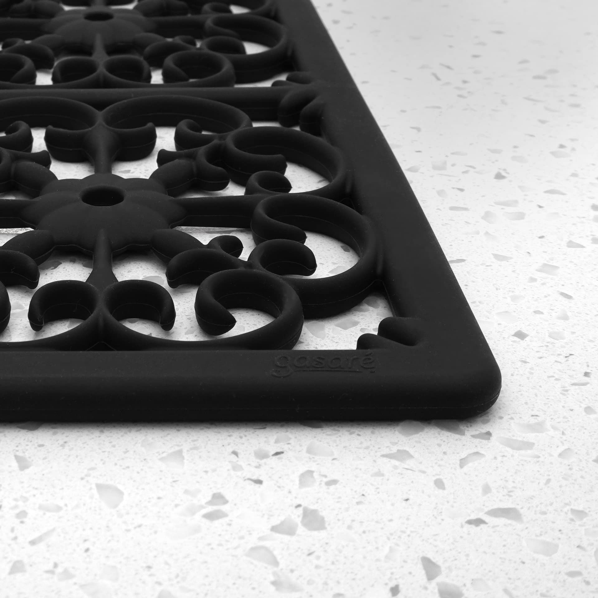 gasaré, Extra Large, Thick, Silicone Trivet for Hot Pots, Pans, Dishes, and Bakeware, Hot Pads, Hot Plates, for Kitchen Quartz Countertops, Dishwasher Safe, 16 x 12 x 3/8 Inches, Black