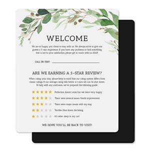 guest review rating magnet, 5" x 6" magnetic welcome sign, feedback supplies for vacation homes, guest rooms, airbnb, vrbo, short-term rentals, executive suites, hotels (green)
