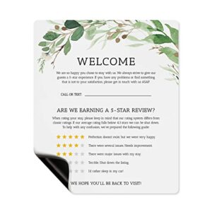 Guest Review Rating Magnet, 5" x 6" Magnetic Welcome Sign, Feedback Supplies for Vacation Homes, Guest Rooms, Airbnb, VRBO, Short-Term Rentals, Executive Suites, Hotels (Green)