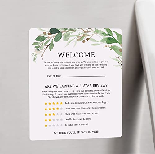 Guest Review Rating Magnet, 5" x 6" Magnetic Welcome Sign, Feedback Supplies for Vacation Homes, Guest Rooms, Airbnb, VRBO, Short-Term Rentals, Executive Suites, Hotels (Green)