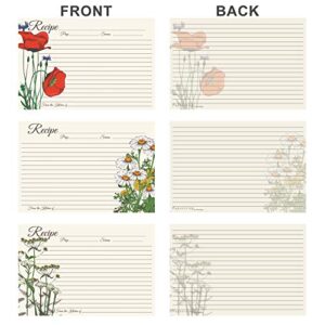 60 Pack 4x6 Double Sided Floral Recipe Cards | Blank Vintage Retro Elegant Flower Garden | Large Easy-Write Card Stock | Wedding Bridal Shower Gift