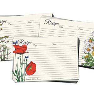 60 Pack 4x6 Double Sided Floral Recipe Cards | Blank Vintage Retro Elegant Flower Garden | Large Easy-Write Card Stock | Wedding Bridal Shower Gift