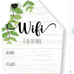 Rustic Farmhouse WiFi Password Sign, Rustic Farmhouse Fridge Magnet, WiFi Sign for Home with Black Wet Erasable Pen, Magnetic White WiFi Sign for Guests, Fridge Magnet Decor, 6 x 7 inches