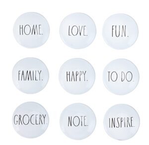 rae dunn decorative fridge magnets – 9 piece cute glass magnets for refrigerator – magnets for office kitchen magnets for locker - inspirational magnets for home and family (white)